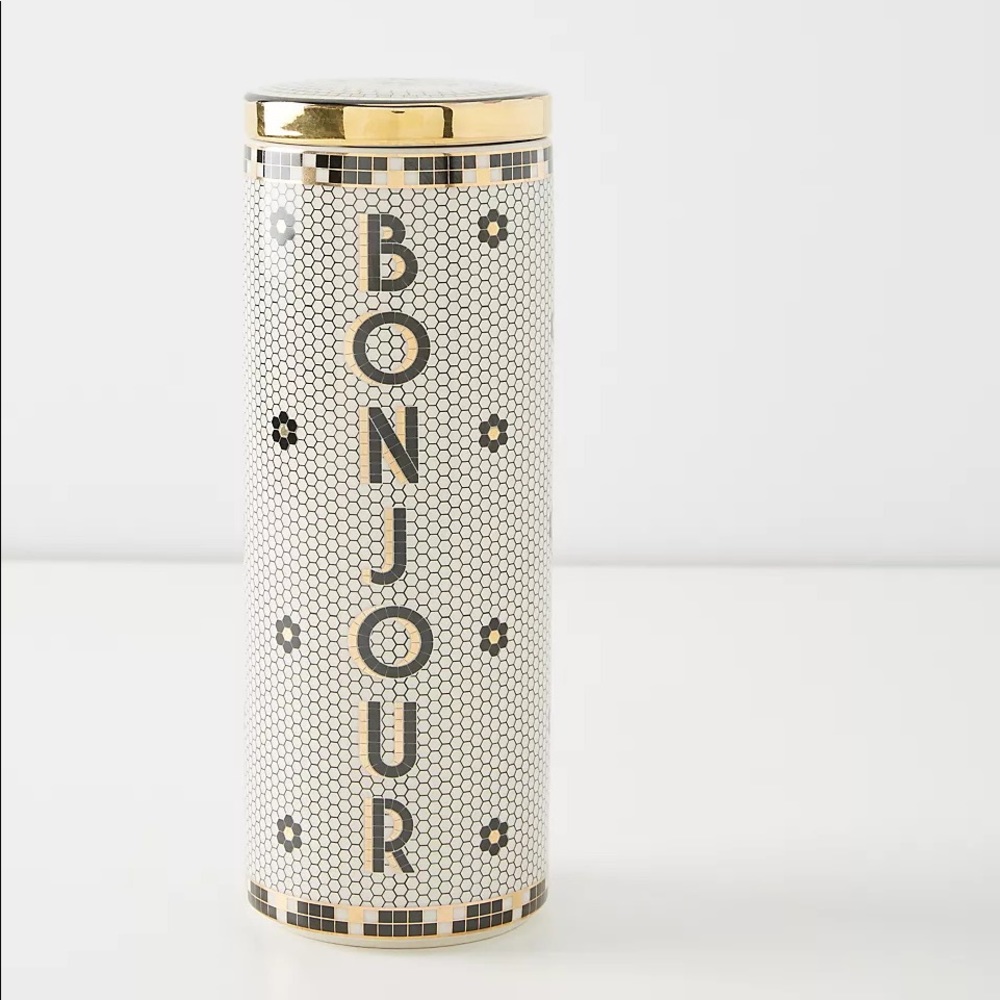 Anthropologie Bistro Tile Bonjour Canister - Brand New
